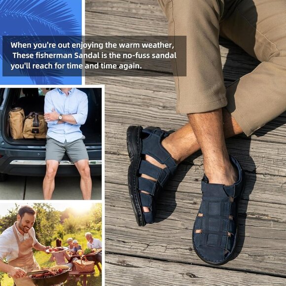 〽️Men\'s Hiking Sandals Blue Leather Athletic Casual Outdoor Sports Shoes main image 7